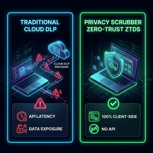 PrivacyScrubber Zero-Trust ZTDS vs Traditional Cloud DLP Architecture